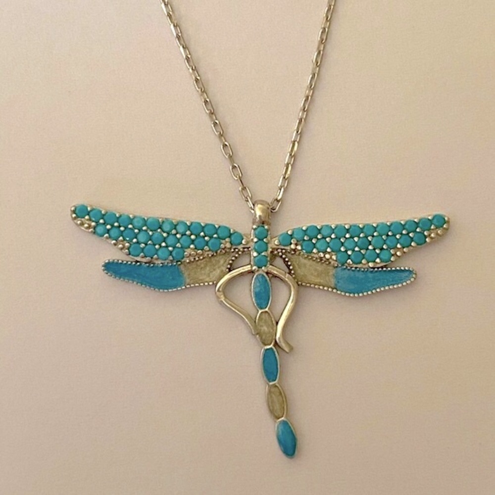 925 Silver dragonfly necklace turquoise stones - Picture 4 of 4